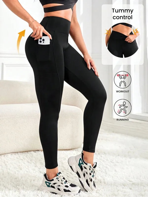 Leggings Gainant Taille Haute Femme avec Poches-Confort, Stretch & Effet Sculptant