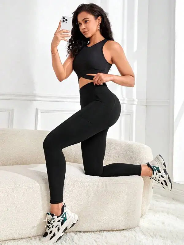 Leggings Gainant Taille Haute Femme avec Poches-Confort, Stretch & Effet Sculptant